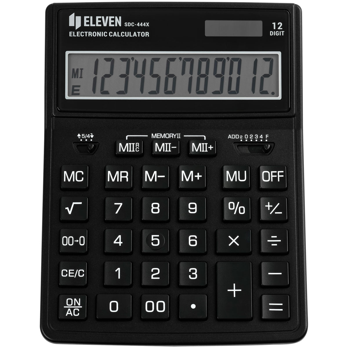 Калькулятор настольный Eleven SDC-444X-BK, 12 разрядов, двойное питание, 155×204×33мм, черный