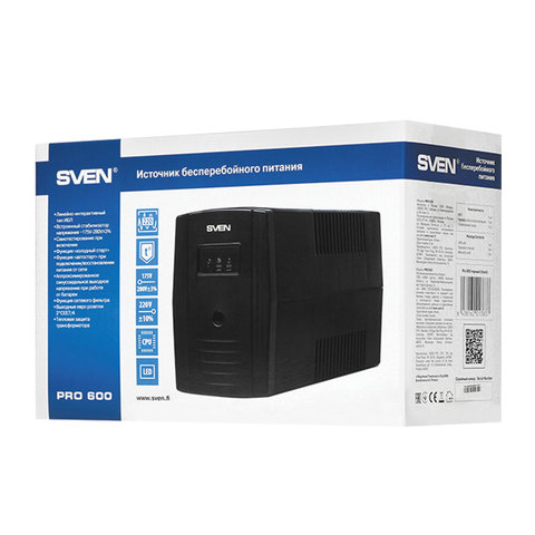 Источник бесперебойного питания SVEN Pro 600, 600VA (360W), 2 евророзетки