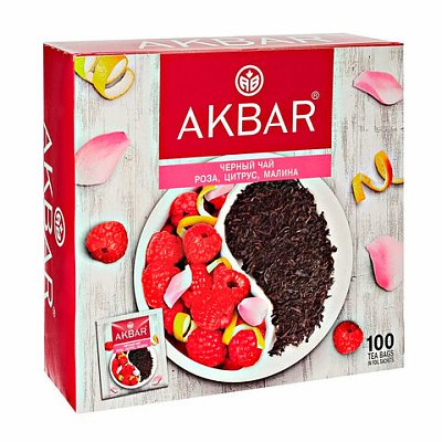 Чай АКБАР «Роза, цитрус, малина» черный, 100 пакетиков в конвертах по 1.5 г