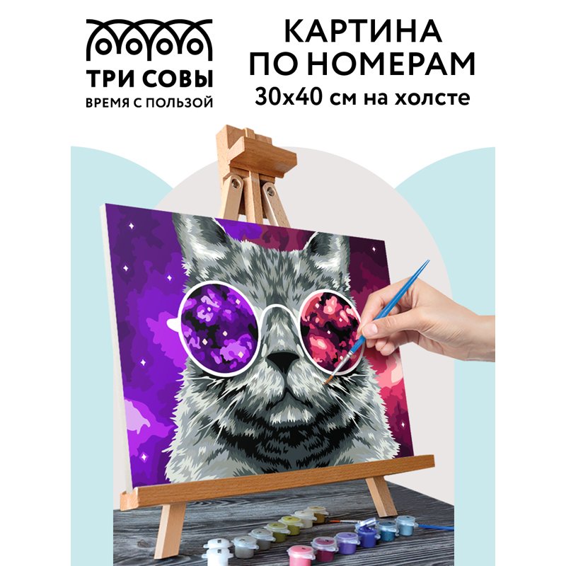 Картина по номерам на холсте ТРИ СОВЫ «Кошачий космос», 30×40, с акриловыми красками и кистями