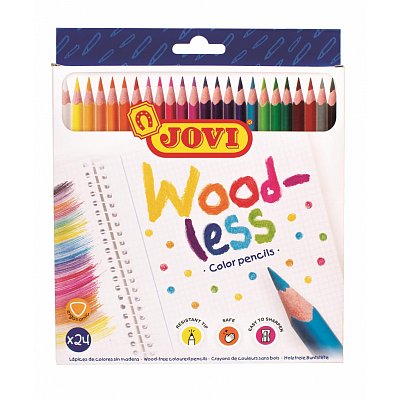 Карандаши цветные пластиковые JOVI «Wood-less», 24цв., трехгран., заточен., картон, европодвес