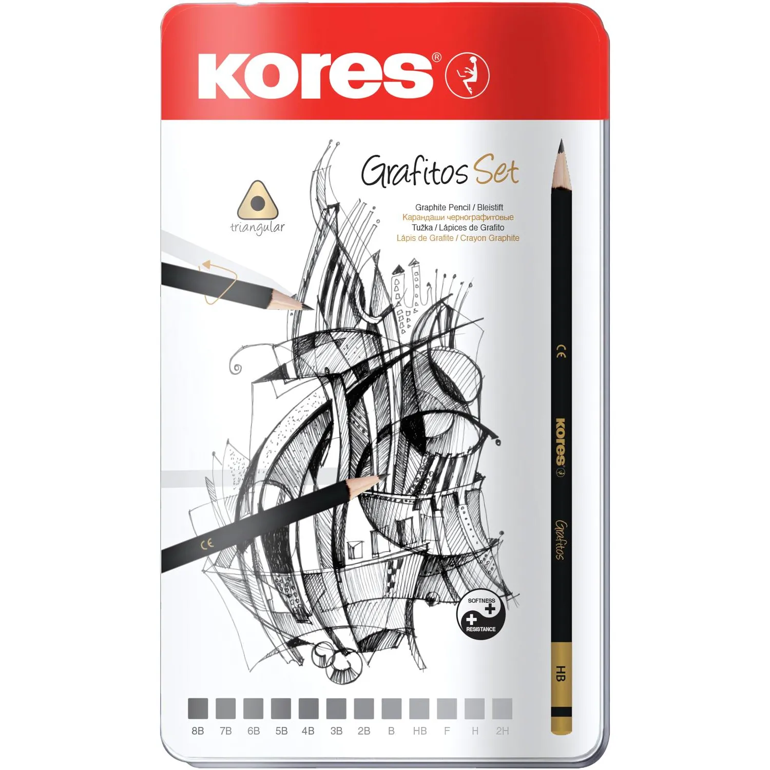 Набор чернографитных карандашей Kores Grafitos заточенные (12 штук в упаковке)