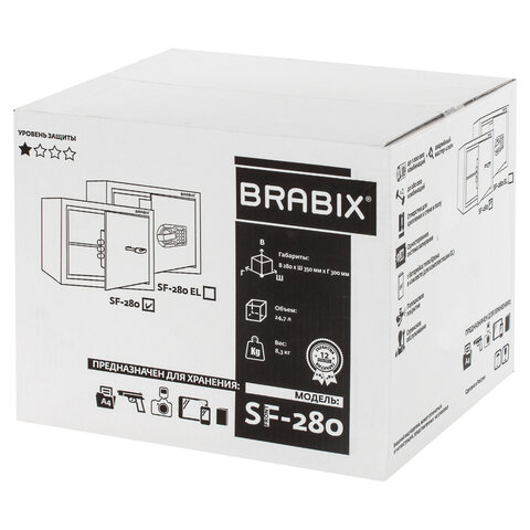 Сейф мебельный BRABIX «SF-280KL», 280×350×300 мм, ключевой замок, черный, 291148