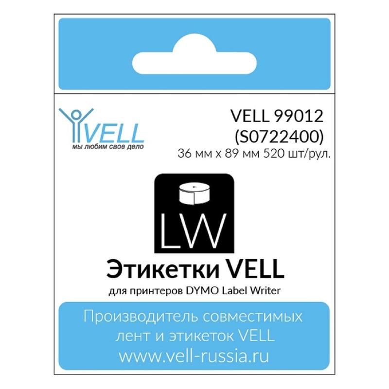 Картридж для принтера этикеток Vell VL-D-99012/S0722400 (36 мм x 89 мм, цвет ленты белый, шрифт черный)