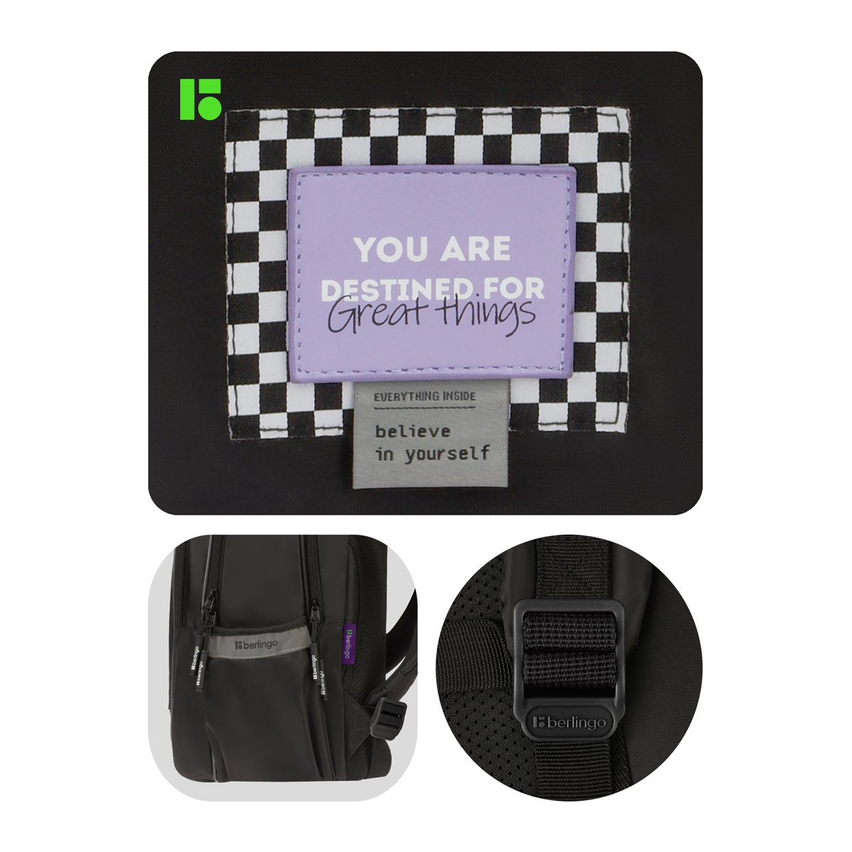 Рюкзак Berlingo Modern «Chess board» 38×30×18см, 3 отделения, 2 кармана, эргономичная спинка