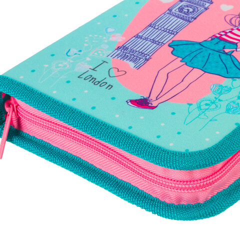 Пенал без наполнения BRAUBERG, 1 отделение, 1 откидная планка, ткань, 20×14 см, «Girl», 229283