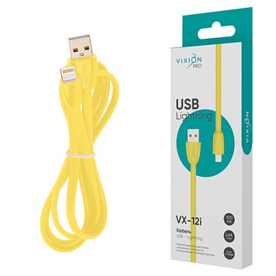 Кабель силиконовый USB – Lightning 8 pin, 1 м, VIXION PRO VX-12i, для зарядки и передачи данных, желтый, 02984