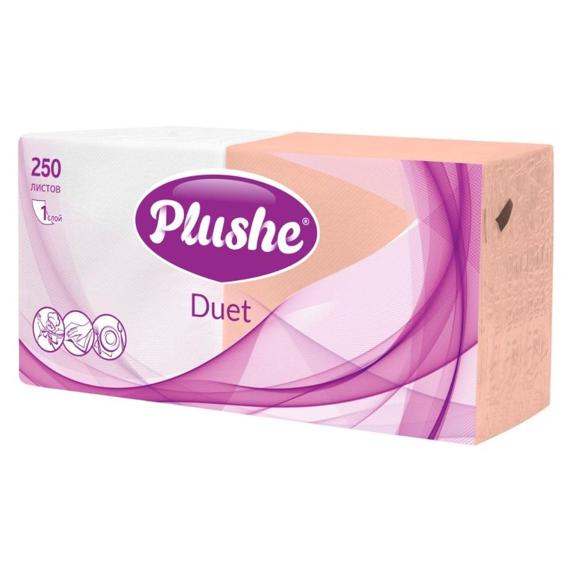 превью Салфетки бумажные Plushe Duet 24×24 пастель 1сл 250л/уп