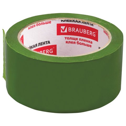 Клейкая лента 48 мм х 66 м, упаковочная, BRAUBERG ЗЕЛЕНАЯ, гарантированная длина, 45 мкм