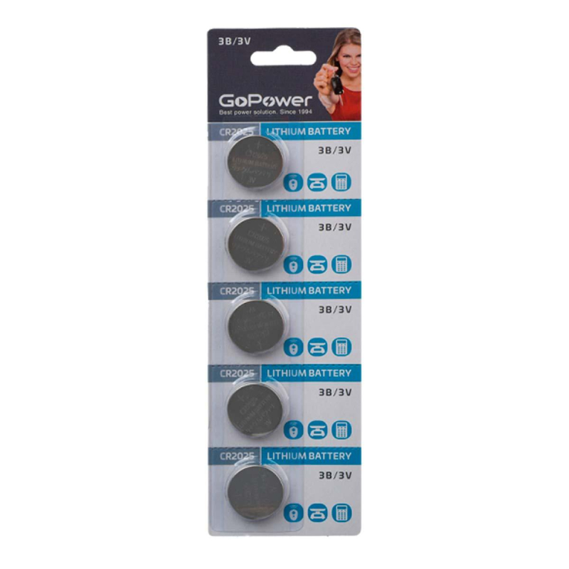 Батарейка GoPower CR2025 5шт/бл Lithium 3V (5/100/2000)