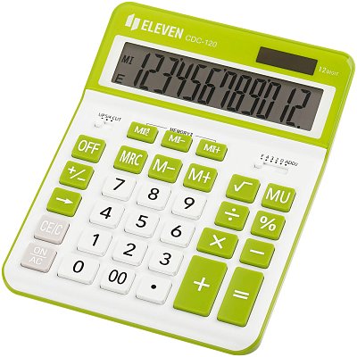 Калькулятор настольный Eleven CDC-120-WH/GN, 12 разрядов, двойное питание, 155×206×38мм, белый/салатовый
