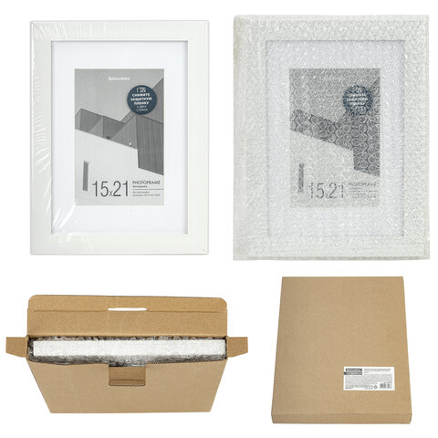 Рамка 15×21 см с паспарту 10×15 см небьющаяся, багет 20 мм пластик, BRAUBERG «New Age», белая