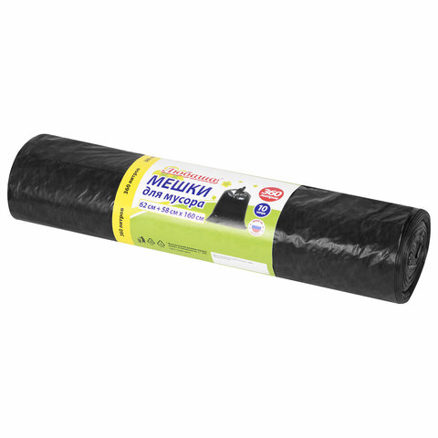 Мешки для мусора 360 л черные, в рулоне 10 шт., ПВД 30 мкм, 120×160 см, ЛЮБАША эконом