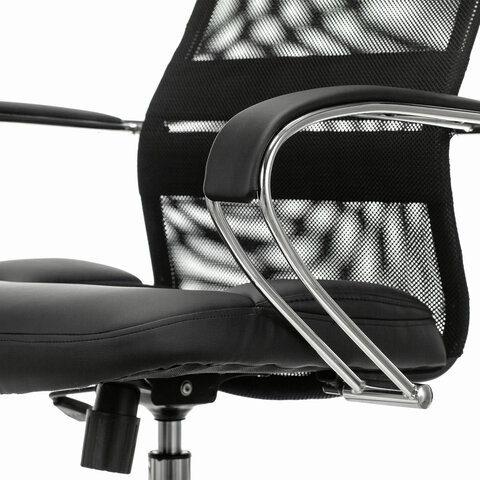 Кресло офисное BRABIX PREMIUM «Stalker EX-608 CH», хром, ткань-сетка/кожзам, черное, 532091