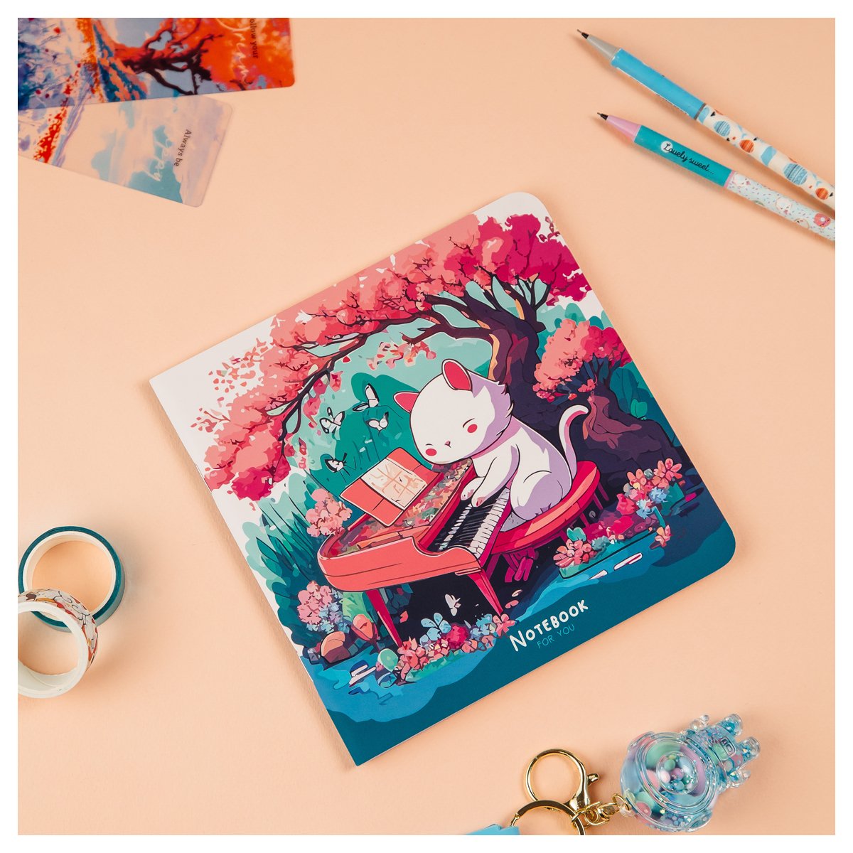 превью Записная книжка 170×170 мм 40л. на скрепке MESHU «Cat`s symphonie», soft-touch ламинация, блок без линовки, 80г/м2