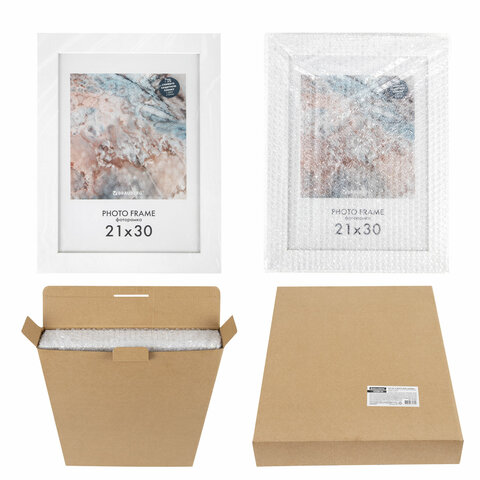 Рамка 21×30 см небьющаяся, КОМПЛЕКТ 3 шт., багет 29 мм, МДФ, BRAUBERG «Basic», белая