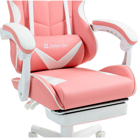 Кресло компьютерное DEFENDER Irifi, 2 подушки, подставка для ног, экокожа, розовое/белое, ш/к 26630