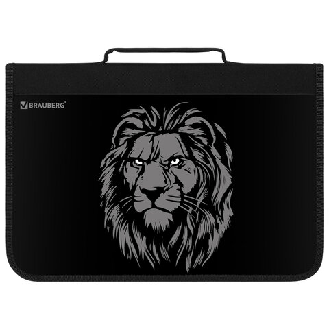 превью Папка на молнии BRAUBERG А4 с ручкой, с органайзером, 1 отделение, «Savage lion»