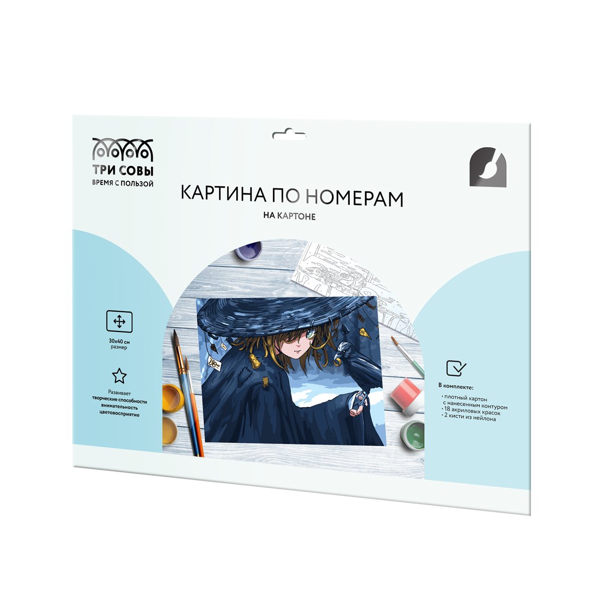 Картина по номерам на картоне ТРИ СОВЫ «Чародейка», 30×40, с акриловыми красками и кистями