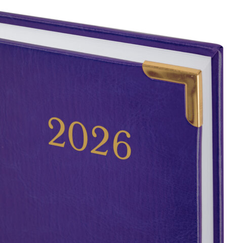 Ежедневник датированный 2026, А5, 138×213 мм, BRAUBERG «Senator», под кожу, фиолетовый