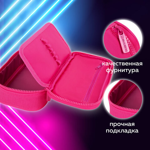 Пенал-косметичка BRAUBERG, 1 отделение, органайзер, полиэстер, 22×11.5×6 см, розовый