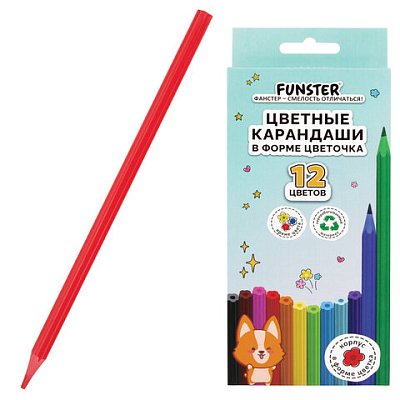 Карандаши цветные FUNSTER (ФАНСТЕР), 12 цветов, фигурный корпус в форме цветочка