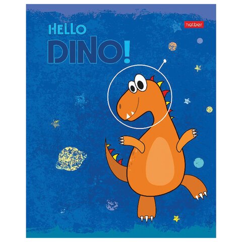 Тетрадь 12 л. HATBER клетка, обложка картон, тиснение, «Hello Dino» (5 видов в спайке)