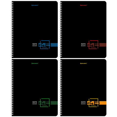 Тетради ДЭК А5 48 л. КОМПЛЕКТ 4 шт., BRAUBERG, гребень, клетка, глянцевый лак, «Dark»