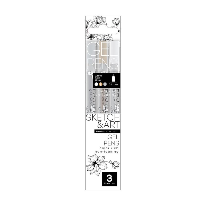 превью Набор гелевых ручек SKETCH&ART Uni Write. GOLD/SILVER/WHITE 0.8мм 3цв20-0311