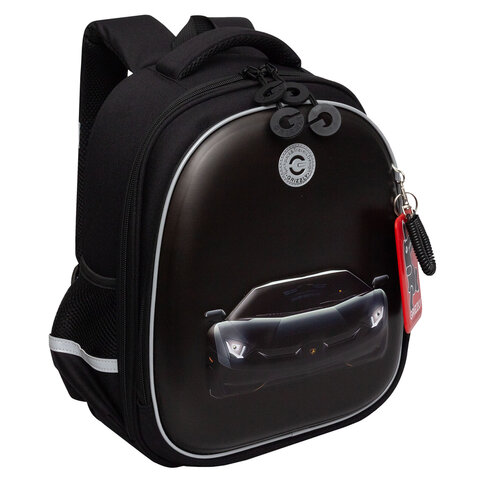 превью Ранец GRIZZLY анатомическая спинка, c бейджем, для мальчиков, «BLACK CAR», 36×28х20 см