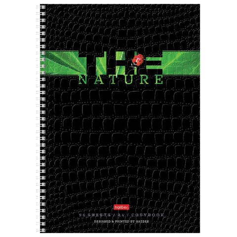 Тетрадь А4, 96 л., HATBER гребень, клетка, тиснение CROCO, «Nature» (4 вида в спайке)