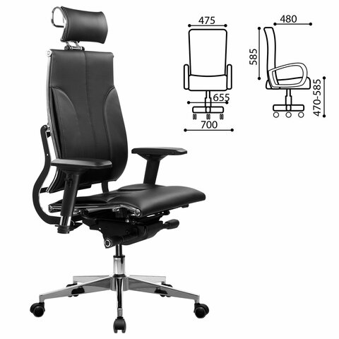 Кресло МЕТТА «YOGA» Y 2DM B2-10D2D-спинка3D-подголовник4D-подлокотникиэкокожачерное