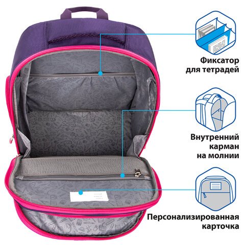 Рюкзак BRAUBERG CLASSICлегкий каркаспремиум материалGraceful catфиолетовый37×32х21 см270087