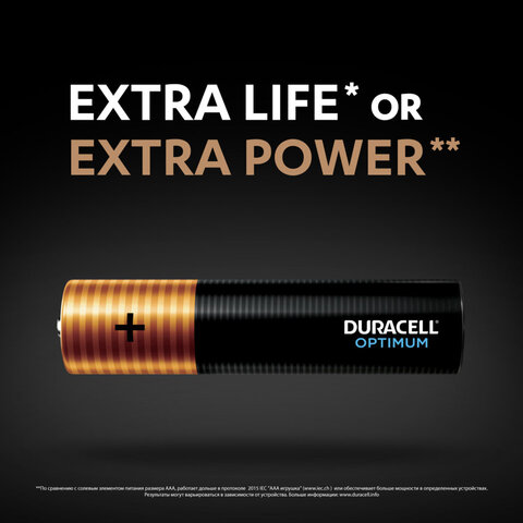 Батарейки КОМПЛЕКТ 4 шт., DURACELL Optimum, AAA (LR03, 24А), х30 мощность, алкалиновые, мизинчиковые