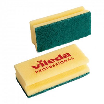 Губки VILEDA «Виледа», комплект 10 шт., для любых поверхностей, желтые, зеленый абразив, 7×15 см