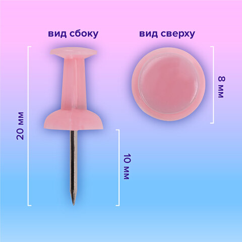 Силовые кнопки-гвоздики BRAUBERG PASTELпастельные цвета50 штук10 мм272758