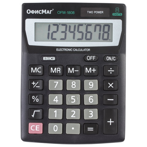 Калькулятор настольный ОФИСМАГ OFM-1807, КОМПАКТНЫЙ (140×105 мм), 8 разрядов, двойное питание