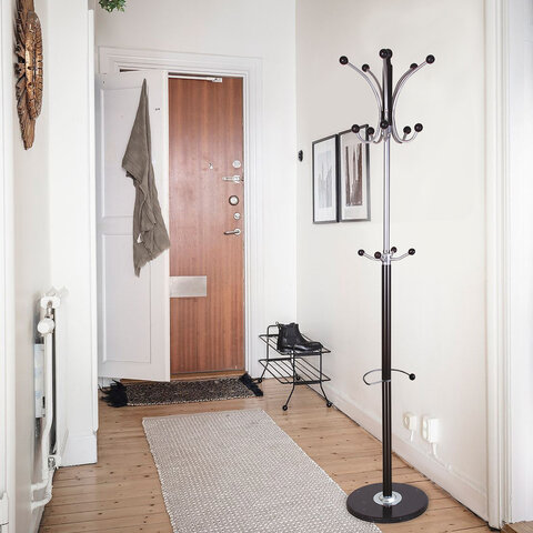 Вешалка-стойка BRABIX «CR-8342» на мраморном диске, металл, 5+4 крючка, цвет черный