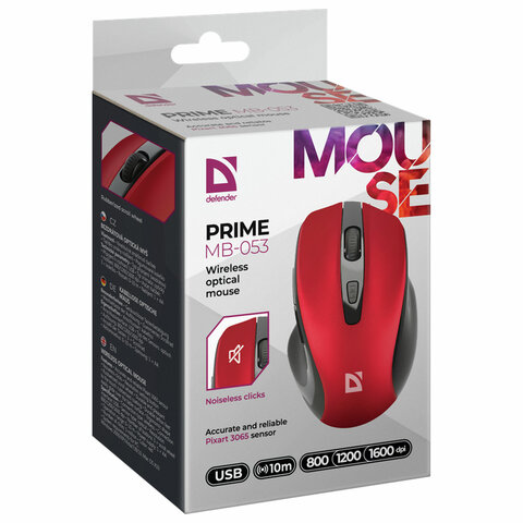 Мышь беспроводная DEFENDER Prime MB-053, USB, 5 кнопок+1 колесо-кнопка, оптическая, к
