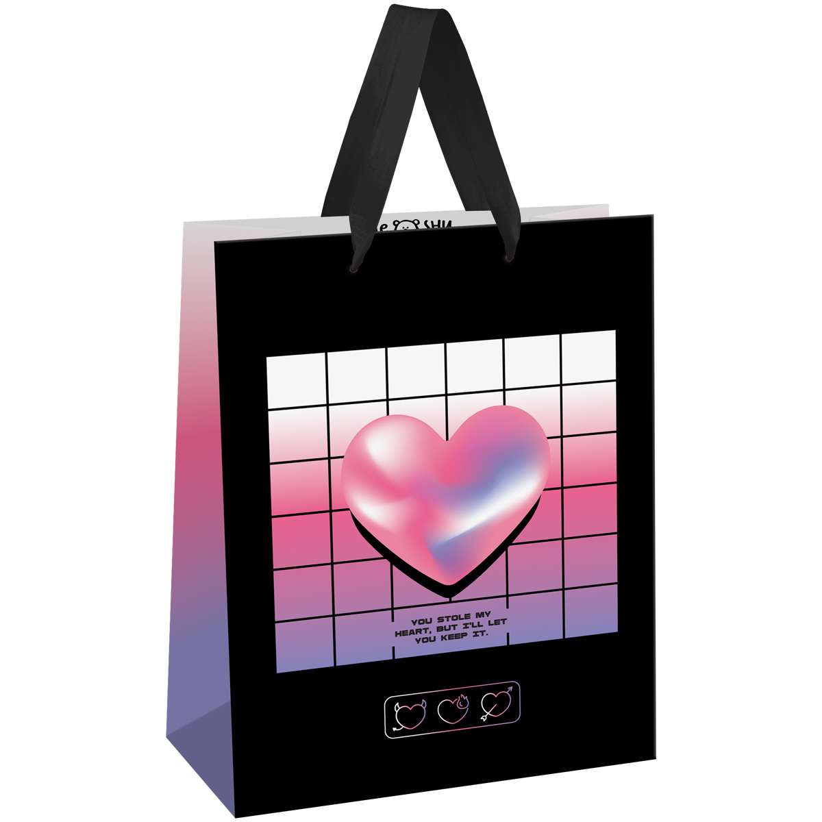 превью Пакет подарочный 11×14×6.5см MESHU «Heart», голографический картон