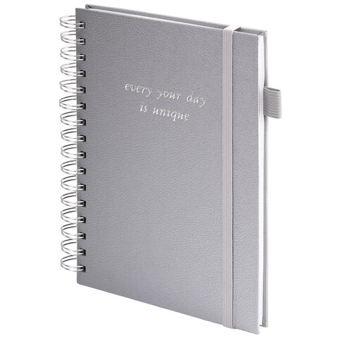 Бизнес-тетрадь на гребне А5 148×216 ммBRAUBERG «Calipso» под кожурезинкаклетка80 л. серая116253