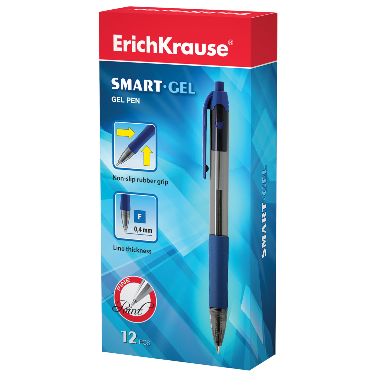 Ручка гелевая автоматическая с грипом ERICH KRAUSE «Smart-Gel», СИНЯЯ, узел 0.5 мм, линия письма 0.4 мм