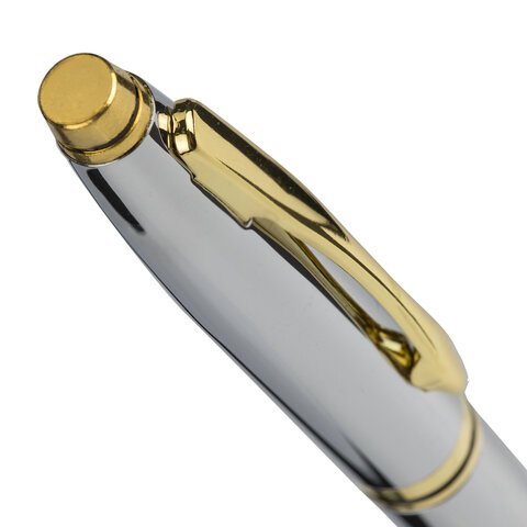 Ручка бизнес-класса шариковая BRAUBERG «De Luxe Silver», корпус серебристый, узел 1 мм, линия письма 0.7 мм, синяя