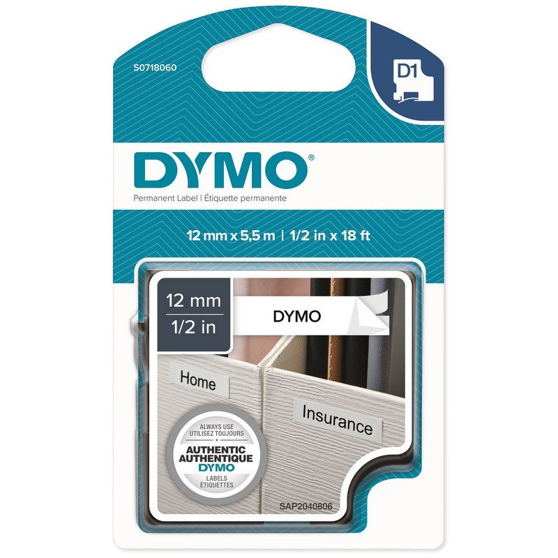 Картридж для принтера этикеток DYMO S0718060 (12 мм x 5.5 м, цвет ленты белый, шрифт черный)