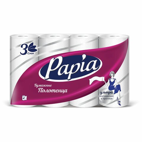 превью Полотенца бумажные Papia с тиснением трехслойные (4 рулона по 12.5 метра)
