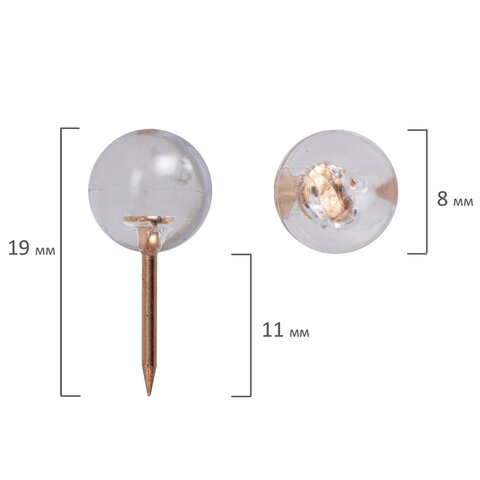 Силовые кнопки-гвоздики BRAUBERG CLEAR & GOLDпрозрачные с золотистым (шарики)100 штук11 мм272760