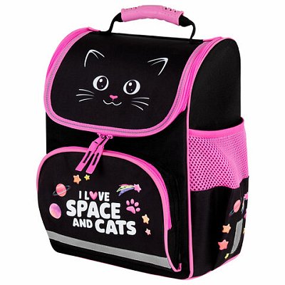 Ранец ПИФАГОР BASIC, 1 отделение, 3 кармана, эргономичная спинка, «Dark kitten», 35×28х18 см