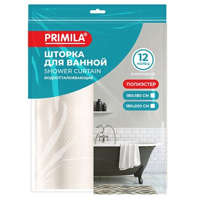 Шторка для ванной ПОЛИЭСТЕР, 180×180см, кольца в комплекте, БЕЖЕВЫЙ БРИЛЛИАНТ, PRIMILA