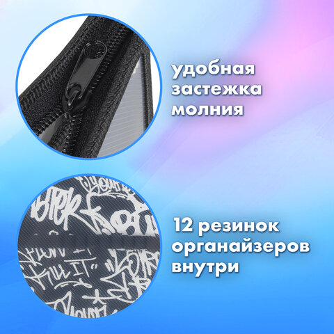 Папка для труда BRAUBERG А4, 2 отделения, пластик, молния сверху, органайзер, «Graffiti»