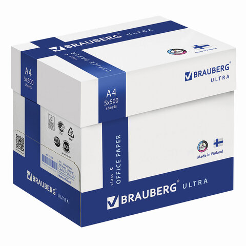 Бумага офисная BRAUBERG ULTRA FINLAND, А4, 80 г/м2, 500 л., марка C, ФИНЛЯНДИЯ, белизна 150% CIE